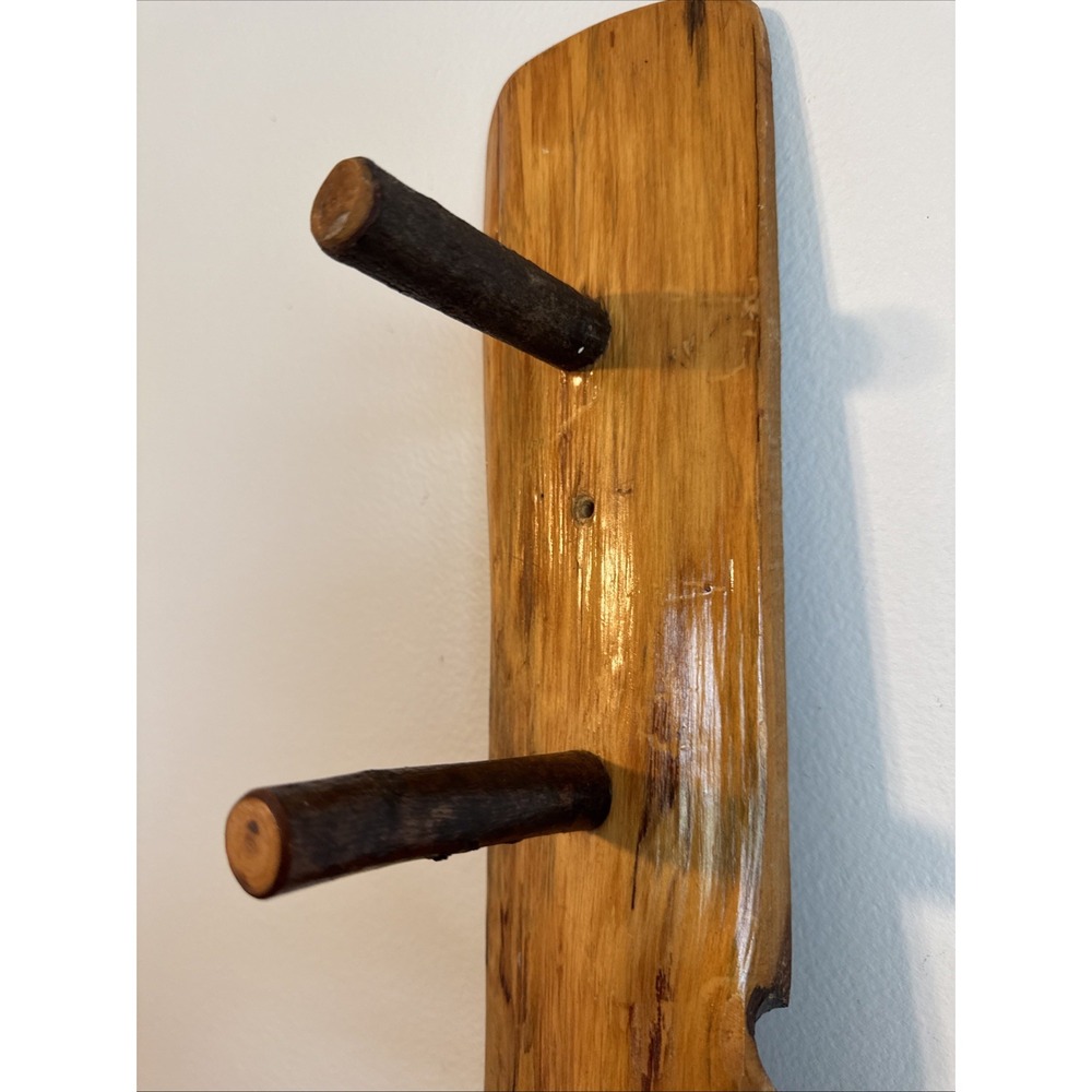 28" LOG Wall Mount Coat Rack 5 Wood Pegs Lodge Cabin Decor Branch Tree Primitive - Picture 6 of 16